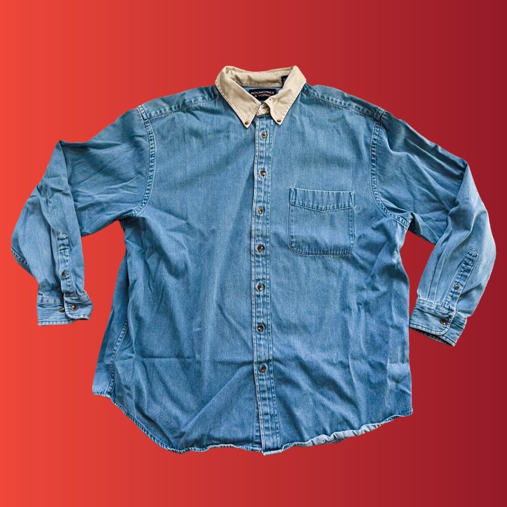 Men's XL Denim Long Sleeve Button Down